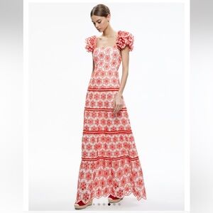 Alice and Olivia tawny eyelet tiered maxi dress- NEW WITH TAGS